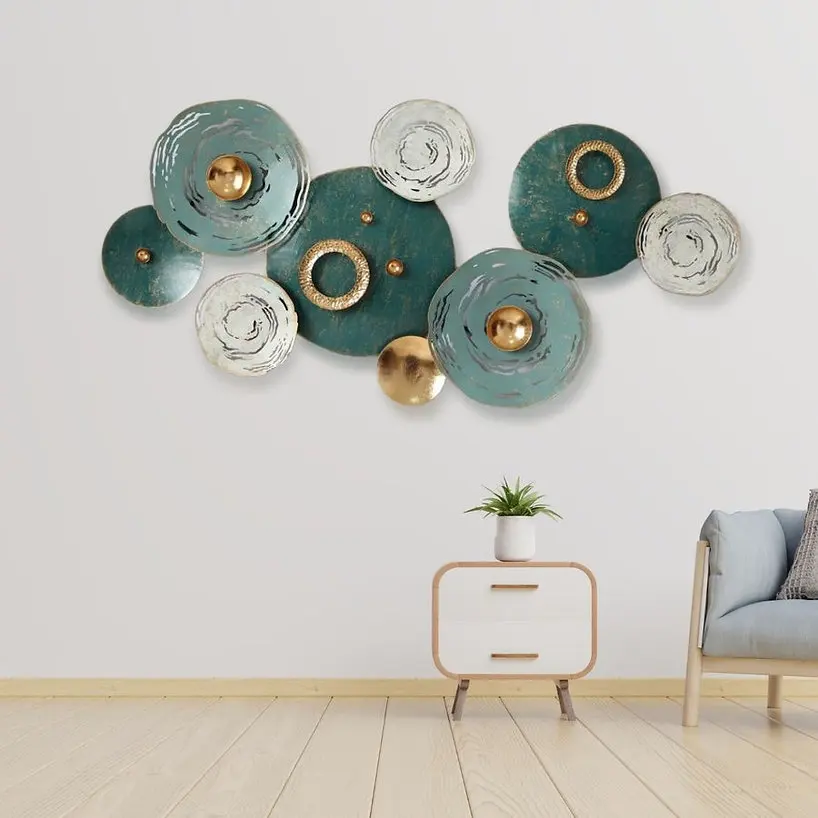 Modern Decorative Antique Grey Gold Circle 3d Metal Wall Art For Wall ...