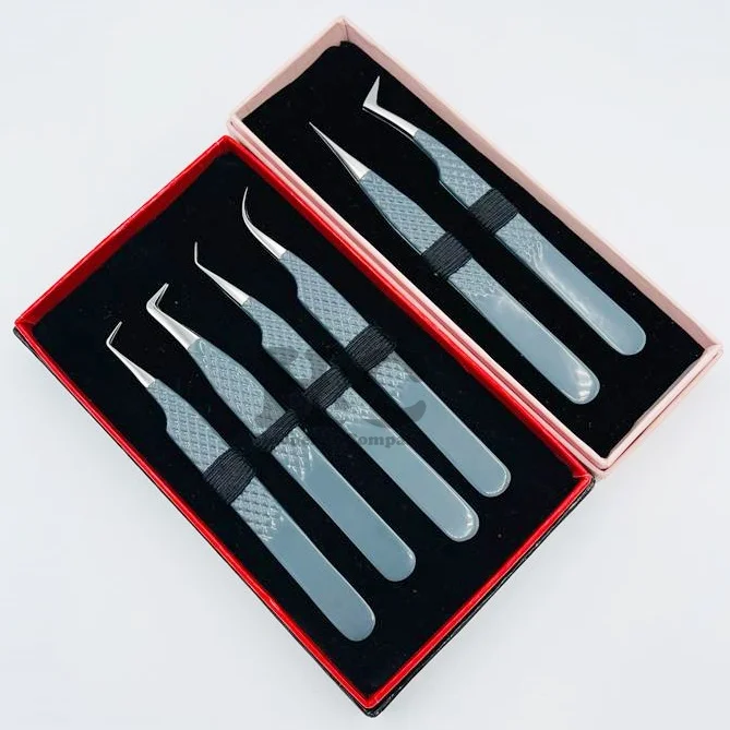 White Fiber Tip Tweezers Eyelash Extension Tweezer 45 Degree Tweezers