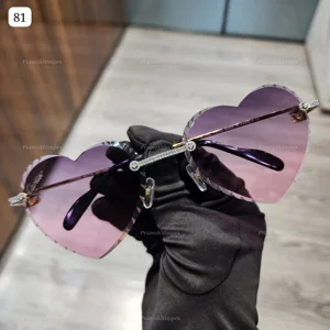 Luxurious Men's Hip Hop Designer Sunglasses Anti-Reflective Glass Stainless Frame Pink Shade Heart Shape Moissanite Diamond