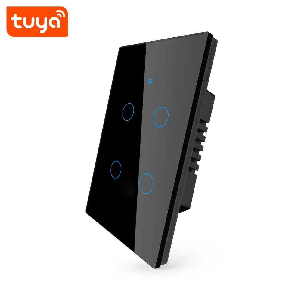 Tuya 4CH Smart WiFi Touch Switch US Standard 4 Gang Wall Light Switch Support Voice Control Alexa Google PST-TY-U4