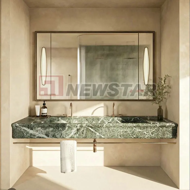 Modern Design Home Green Marble Countertop Leather Curved Island For