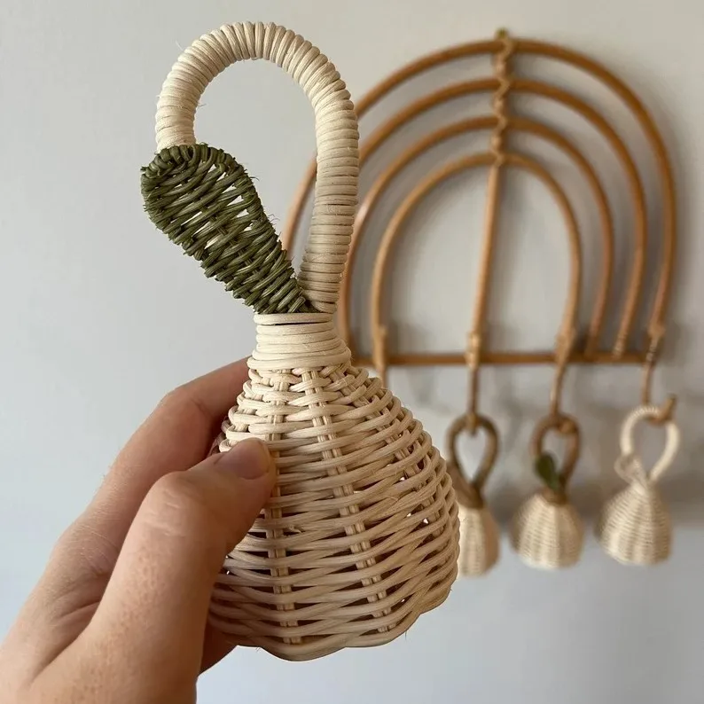 Sonajero De Ratán Tejido Con Campanilla Para Bebés | Juguete Educativo Natural Para Estimulación Sensorial | Perfecto Para Cuna, Cochecito Y Regalo De Navidad