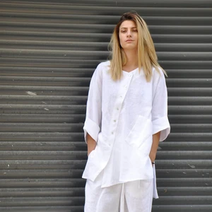 White Natural Linen Shirt Plus Size Tunic Clothing Linen Shirt for Women Linen Top Plus Size Clothing Loose Fitted Tunic Shirt