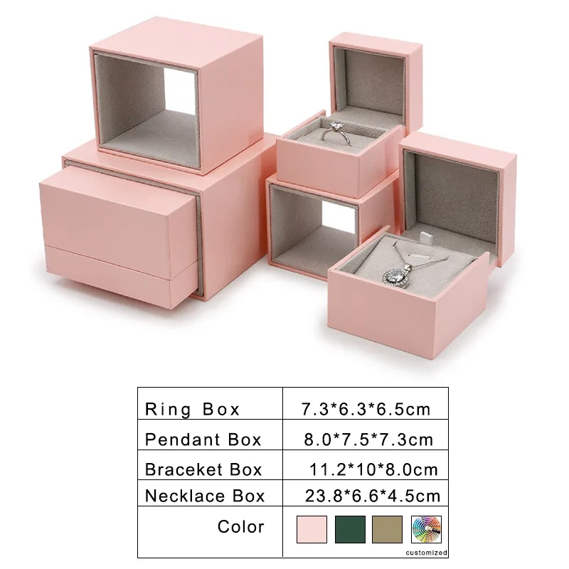 Оптовая продажа изготовленный на заказ высококачественное кольцо ожерелье кулон розовый ящик коробка для украшений бархатная кожаная упаковка Подарочная ювелирных