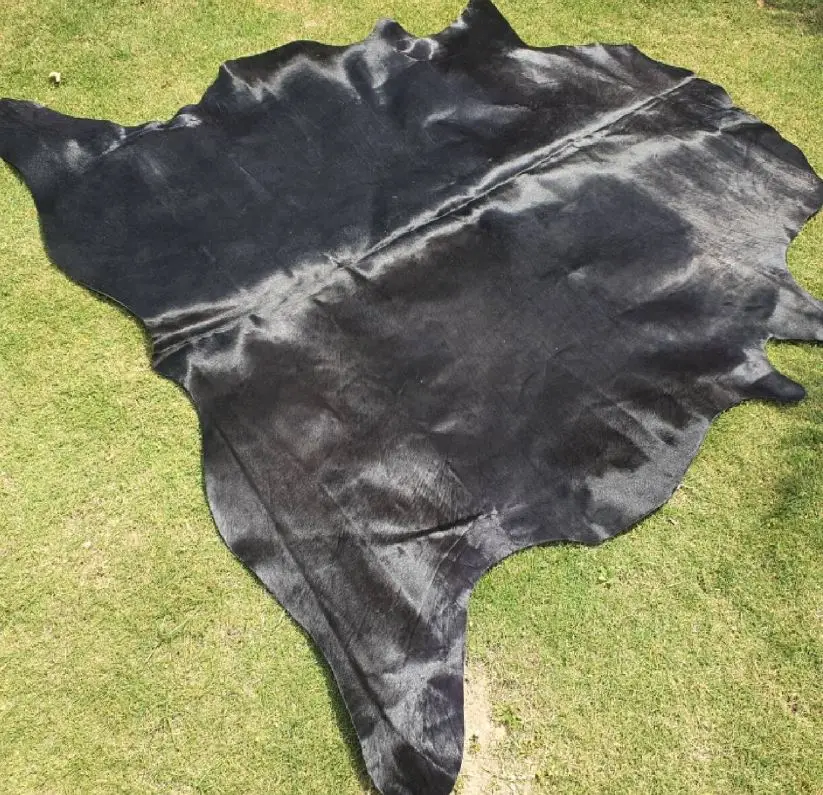 Shining Black Cowhide Rug - Large and Small Black Cow Hide - Rug for Bedroom - Dyed Black Colour - Jet Black Cowhide