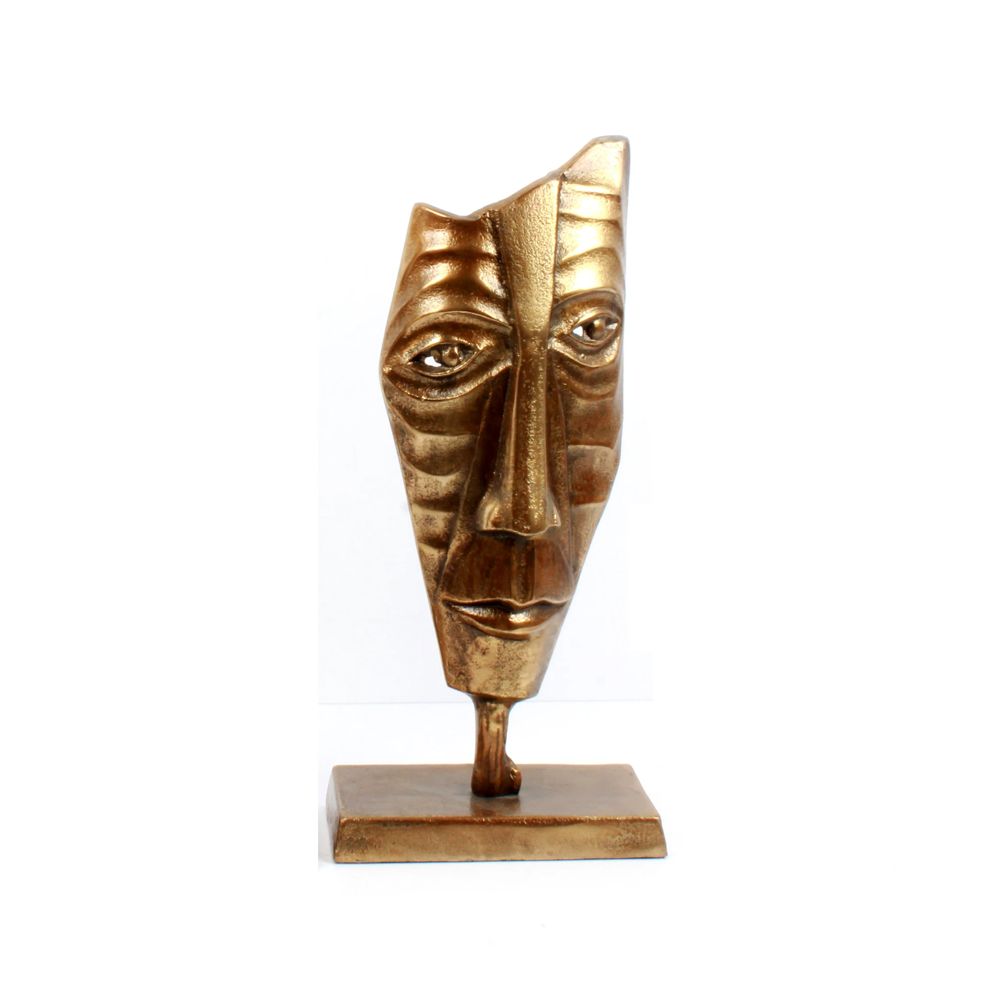 Hand Casted New Small Aluminum Face Sculpture With Antique Gold