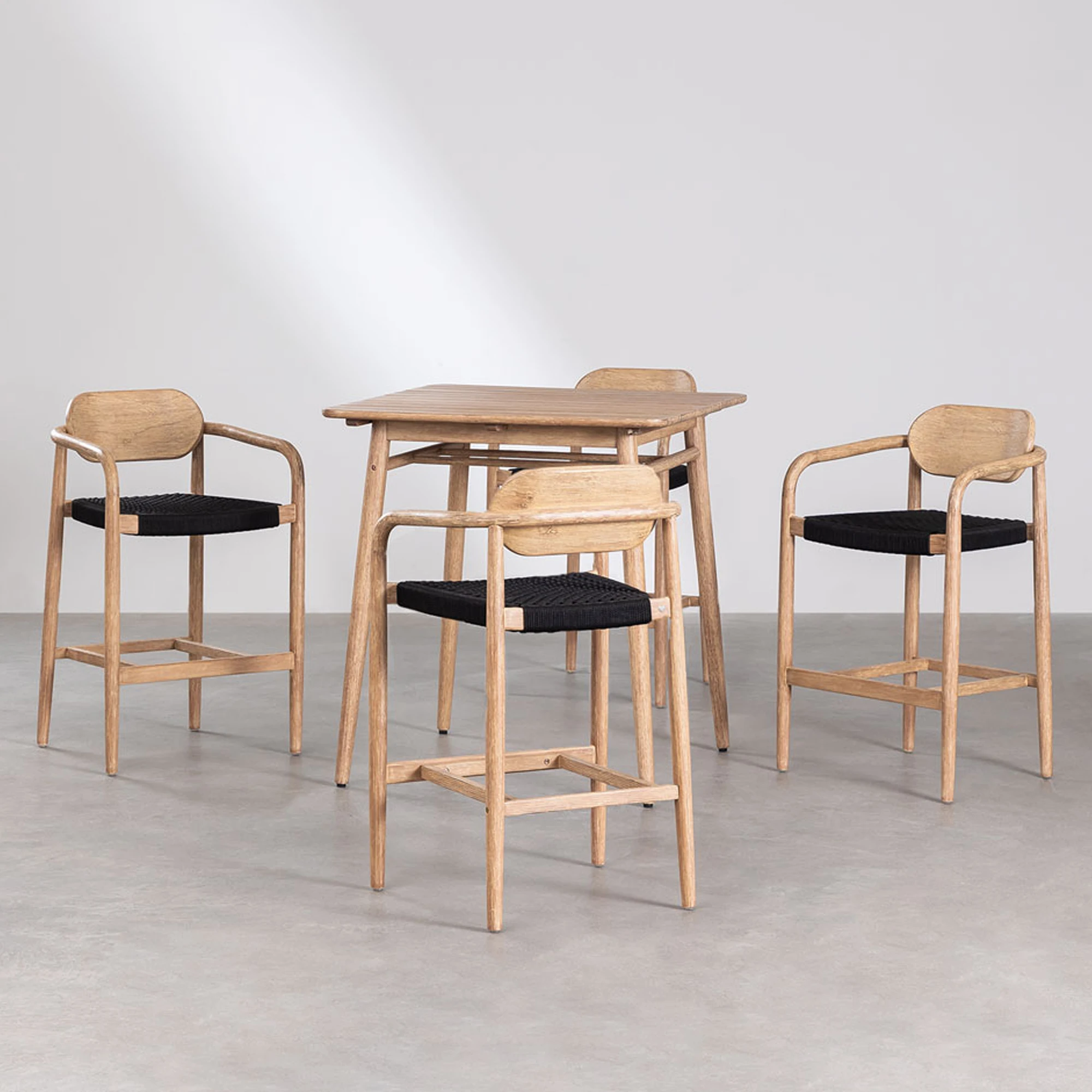 Garden Set Square High Table With 4 High Stool Black Rope Color ferra