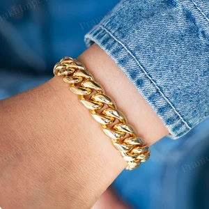 Customized Sterling Silver Yellow Gold Plated Hip Hop Rapper Style Trending Plain Miami Cuban Link Bracelet Anniversary Unisex