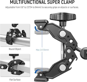 NEEWER Phone/Action Camera Mount Adapter for Desk Tripod Cold Shoe Super Clamp with 3" Dual Ball Head Magic Arm detail image