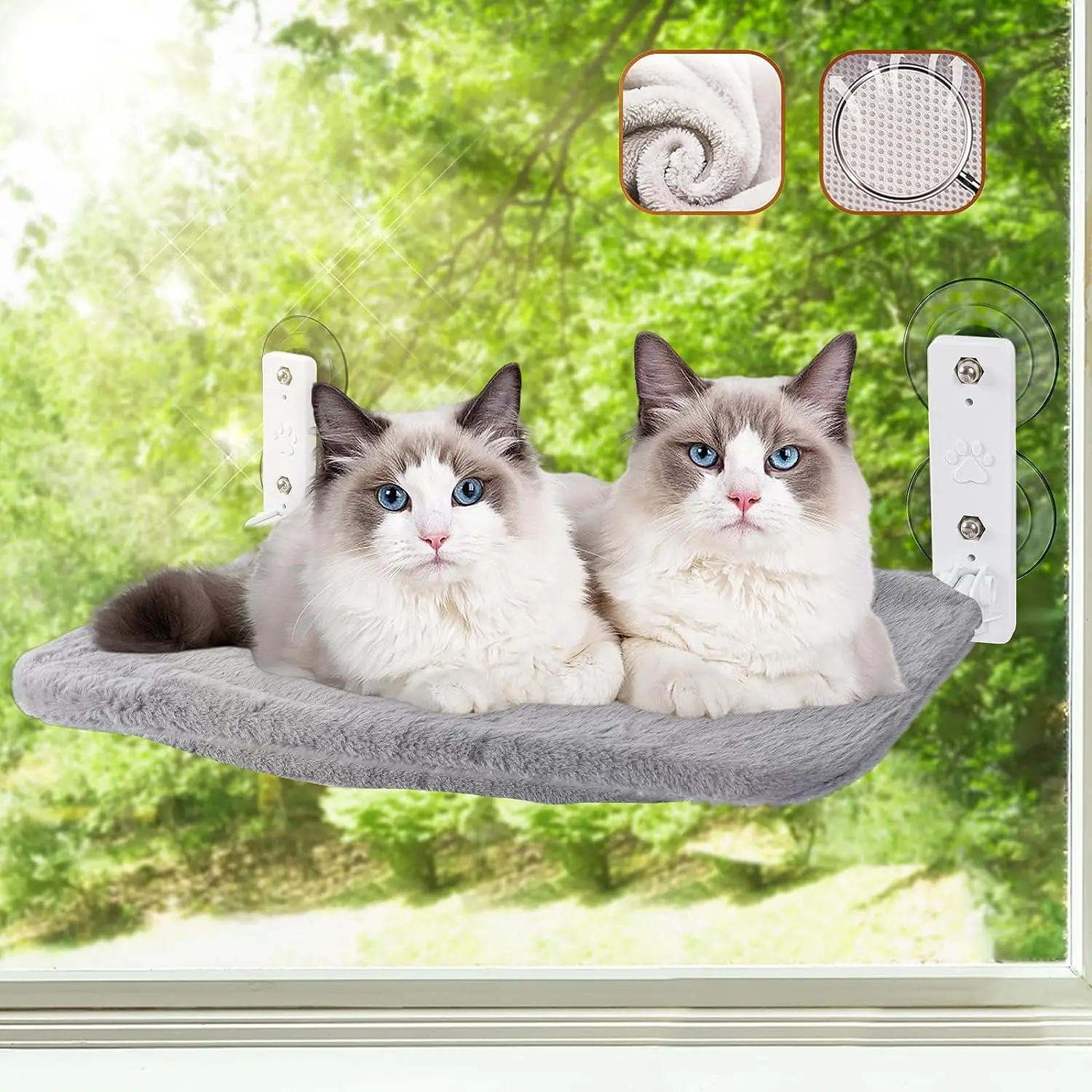 Cordless Cat Window Perch Hammock Bed With Two Replaceable Covers Cat