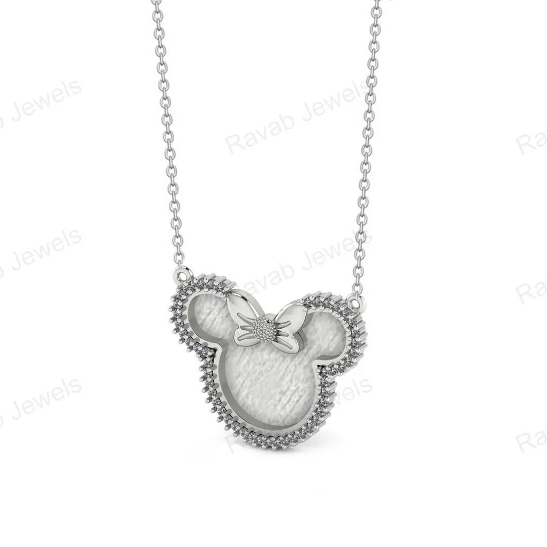 Quality Semi Mounted 925 Silver 25x32mm Setting Zircon Pendant Gold Plated Low Price Mickey Mouse Necklace Jewelry For Wedding