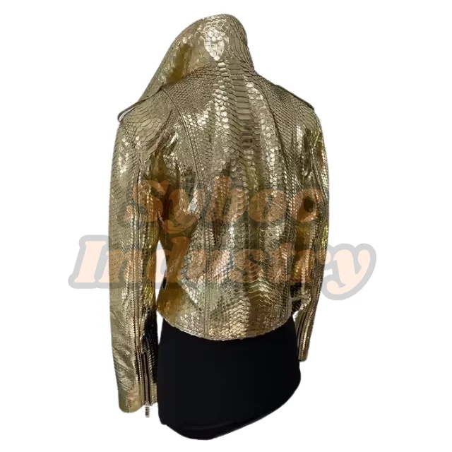 Metallic Leather Jacket For Women Python Embossed Leather Biker