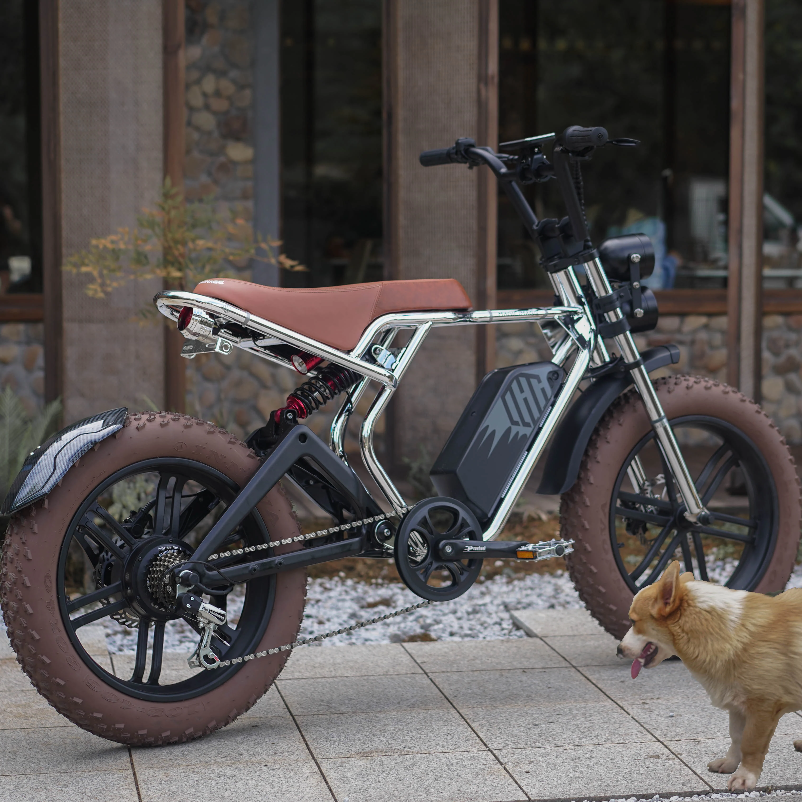 4LEAFカフェレーサーステップオーバー20x4大人用電動自転車スクーター 