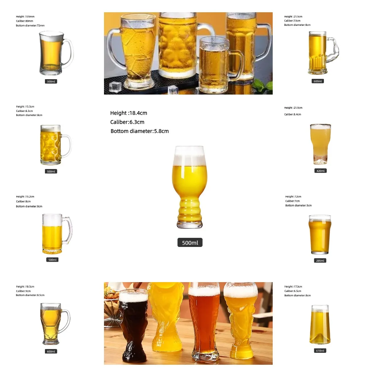 Hot Selling Classic Multiple Type Beer Mug Funny Beer Glasses Pilsner