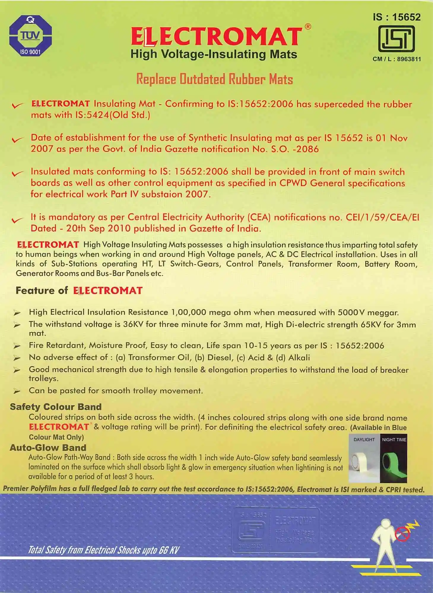 Total Safety Rubber Insulation Mat for High Voltage AC & DC Panels Electric Shock Protection when Installing & Working