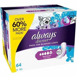 48 Count for Always Discreet Incontinence Pads for Women Heavy Absorbency Breathable Cloth Material Buy Now!
