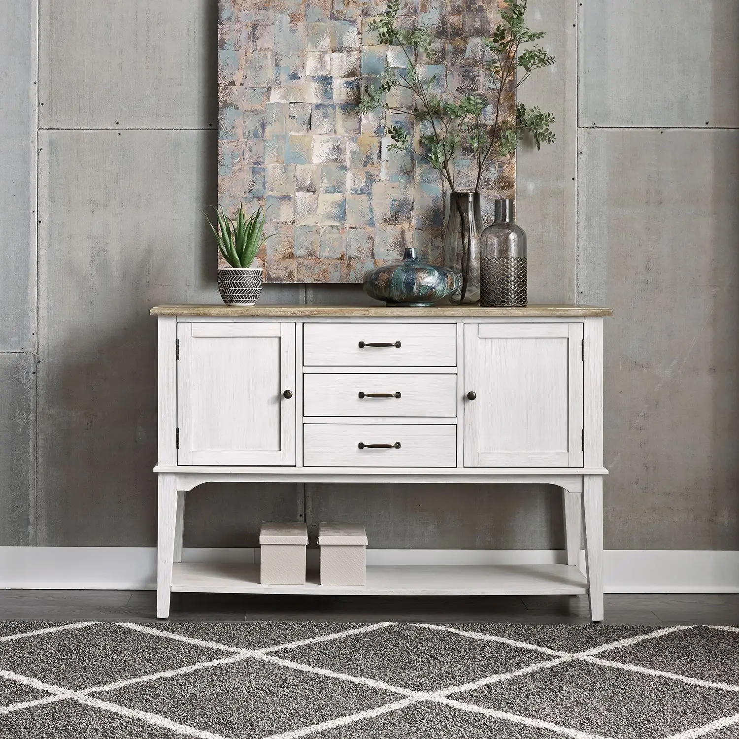 Nordic Style Whitewash Dining Room Sideboard Storage Cabinet Wood American Free Standing Buffet for Kitchen Home Furniture