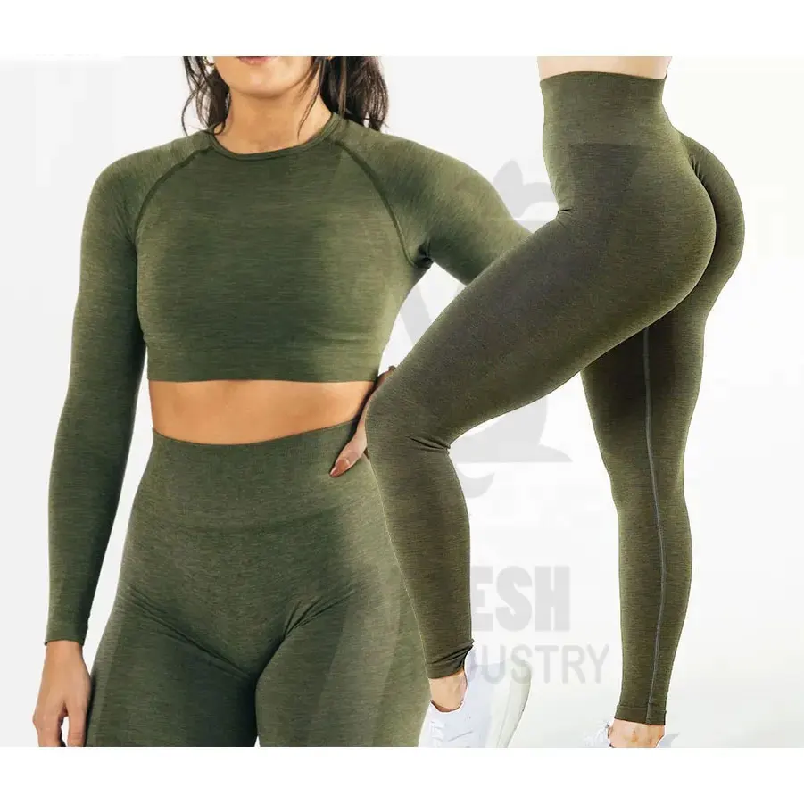 2023 Best Selling Active Wear Women Comfortable Yoga Fitness Leggings Bra Set Long Sleeve Crop