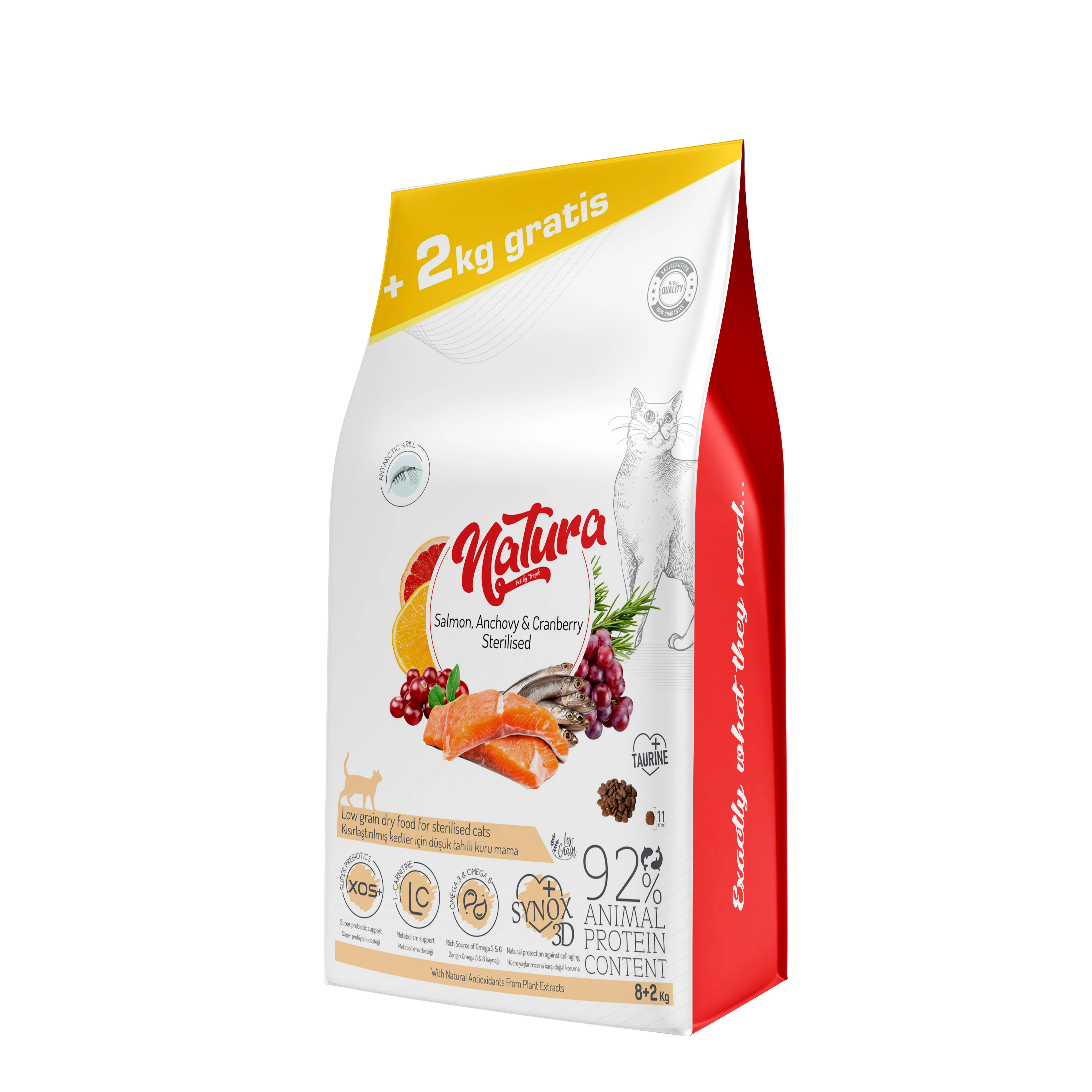 Natura Low Grain Sterilised Adult Cat Dry Food With Salmon,Anchovy And Cranberry 10 Kg