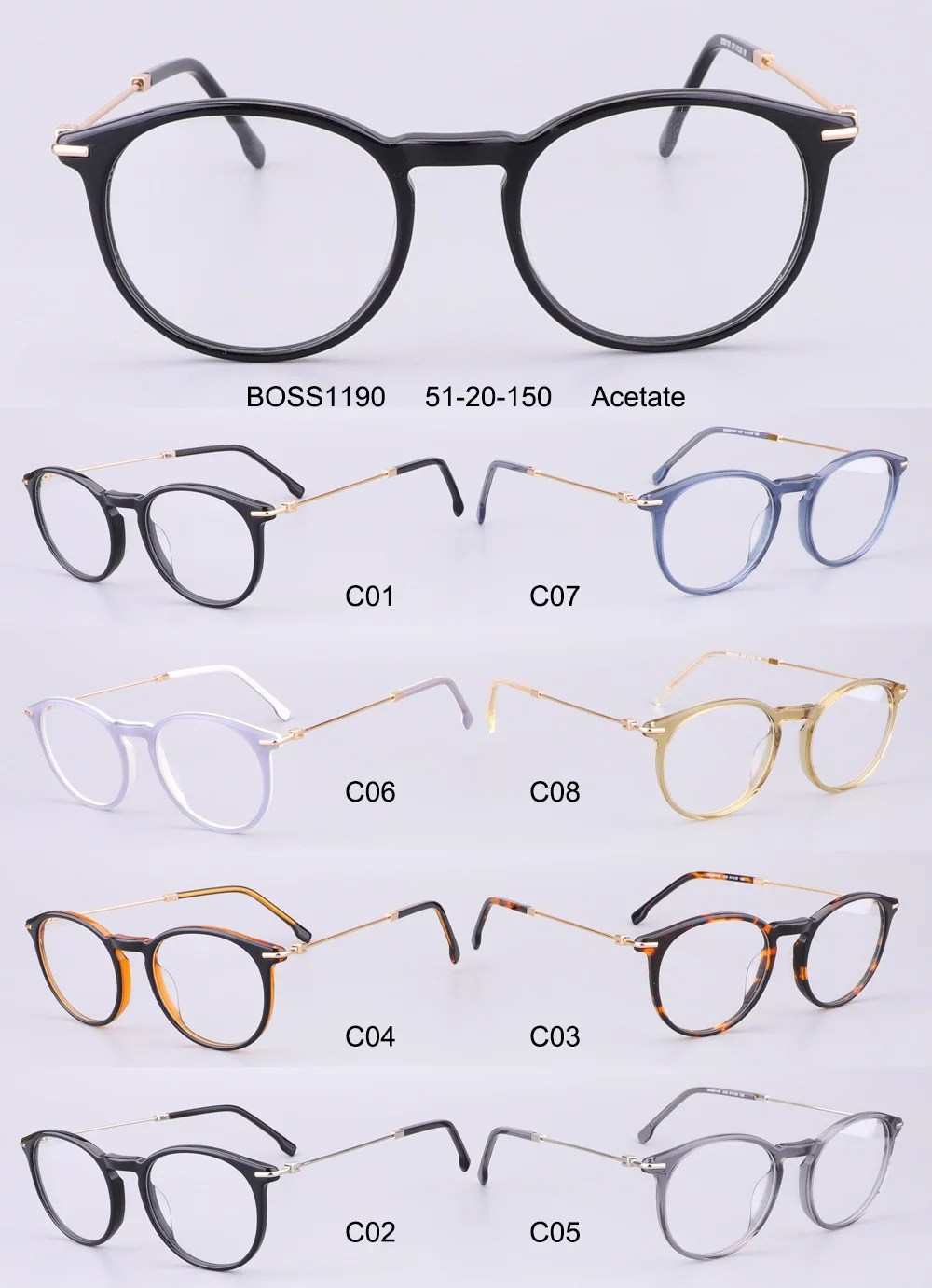 2023 Classic Fashion Eyewear Wholesale Frame Optic Round Acetate Eye