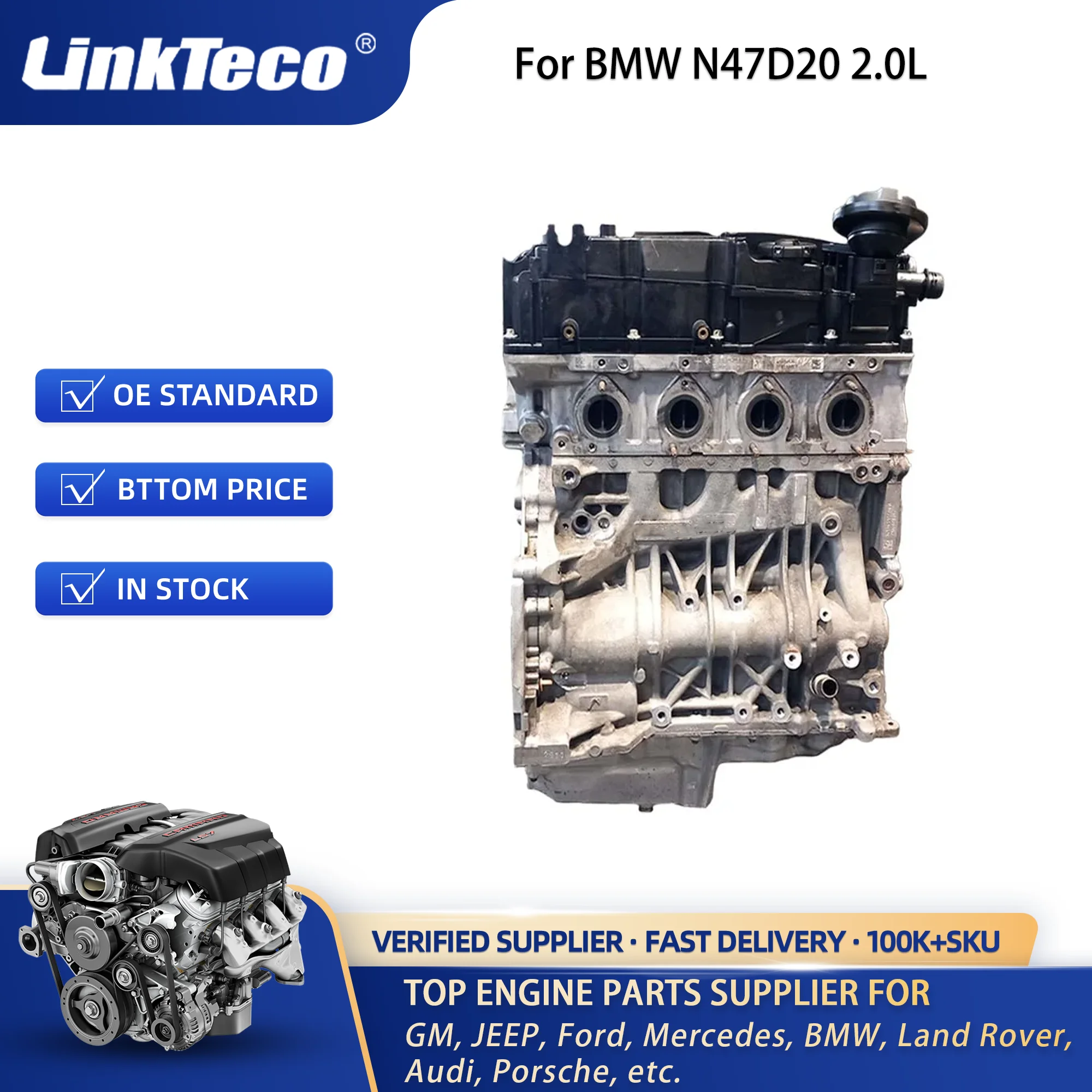 Linkteco High Quality Engine Assembly for Bmw N47D20 2.0L Long Block Diesel Motor N47D20A N47D20C N47D20D