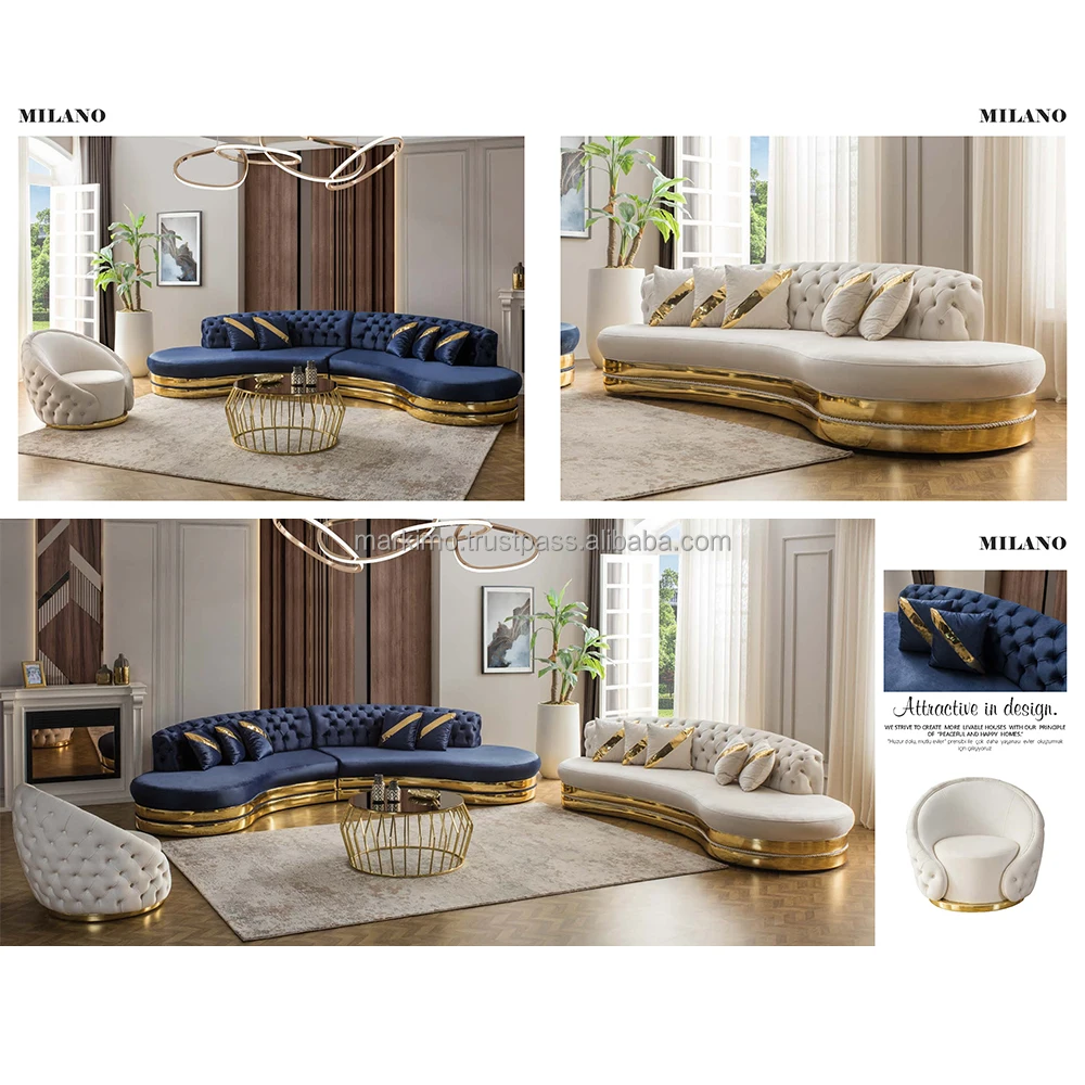 Turkish Style Sofa Set Tufted Upholstered Curve Sofa Curved Coach