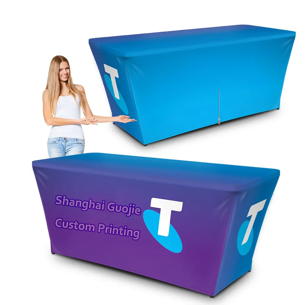 Fitted Trestle Table Cover Custom Rectangular Adaptable Elastic Tablecloths for Business Sign