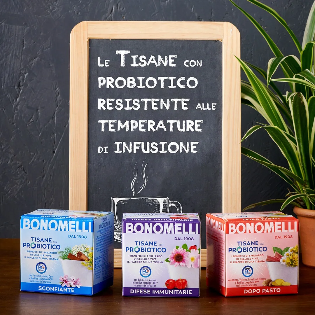 Top Quality Italian Herbal Tea with Probiotics Bonomelli 10 Sachets in a Tea Box for Good Digestion and Intestinal Flora Balance