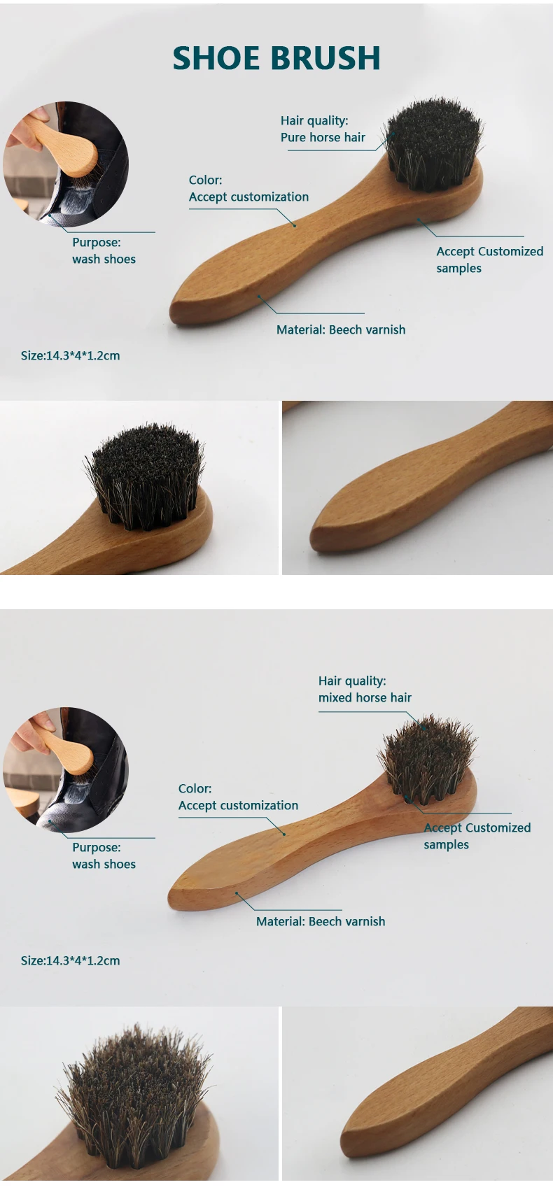 OEM Wooden Handle Cleaning Kit - Horsehair Face & Shoe Brush with Logo Printing - Wholesale Cosmetic Tools