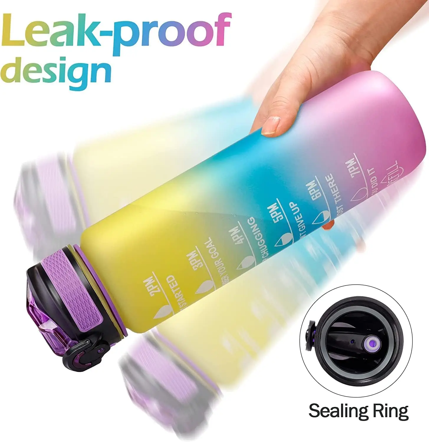 32oz Motivational Time Marker Water Bottle with Straw, Light-weight ...
