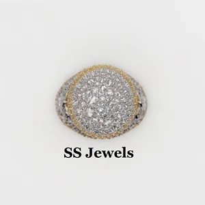 Upside VS1 Moissanite Brilliant Cut Prong Setting Rhodium Plated 925 Silver Iced Hip Hop Rapper Men's Trendy Champion Style Ring