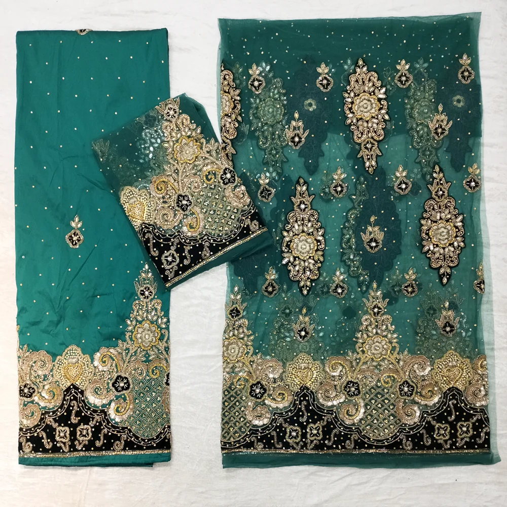 Heavy Beaded African George Raw Silk Wrapper Fabric 5 Yards Net Lace ...