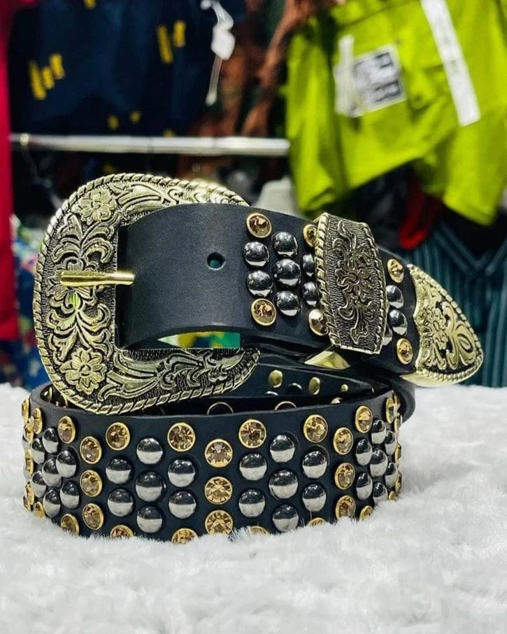 Premium Quality Genuine Leather Beaded Belt With Floral Hand Tooled