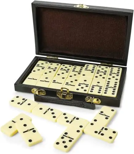 Jeu De Dominos Double Six En Bois – 28 Pièces Pour Adultes Et Enfants, Boîte Coulissante, Idéal Pour Soirées