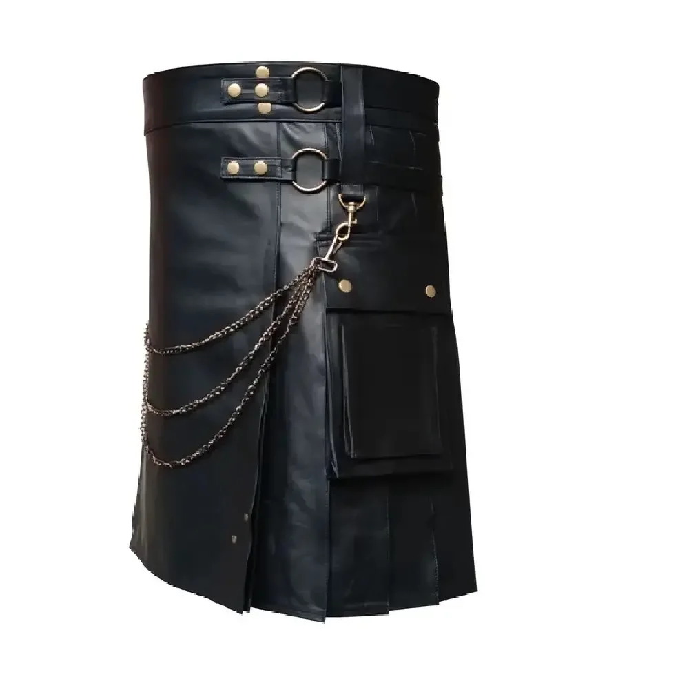 Scottish Men Irish Black Leather Kilt Heavy Duty 100% Pure Leather ...