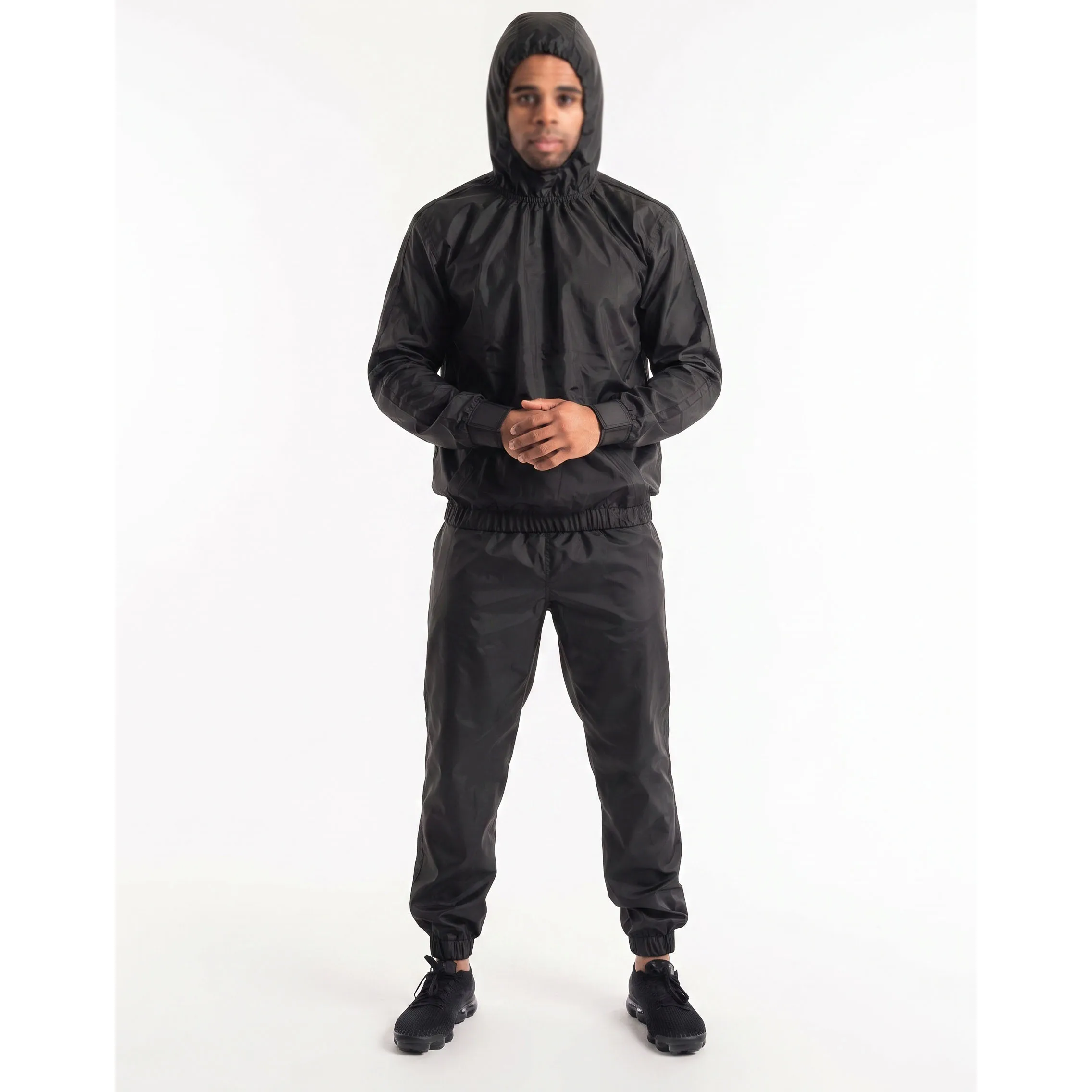 OEM Customized Solid Black Gym Sauna Jacket Pant Suit Elastic Waist Breathable Body Slimming Weight Loss Home Use Leisure Bottom