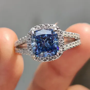 Solid Gold Classic Halo Cushion Cut Lab Created Tanzanite Lab Grown ...