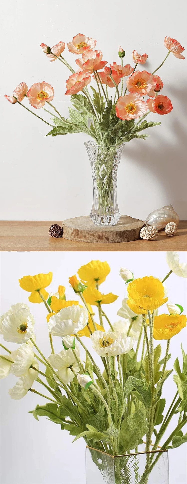 红色罂粟花人造花丝绸假罂粟花束长茎逼真桌展示室内婚礼花卉装饰