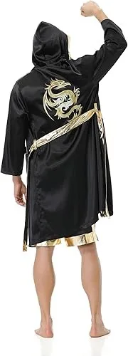 Boxing Pro Full Length Boxing Robe With Hood Black Color Martial Arts Wear Boxing Robe With Custom Design and Size  MS-BR-017