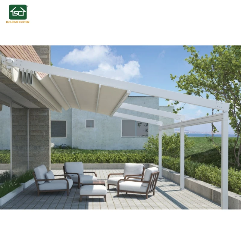 Outdoor Opening Gazebo Automatic PVC Pergola Systems Metal Garage Patio Awning Retractable Roof Shade