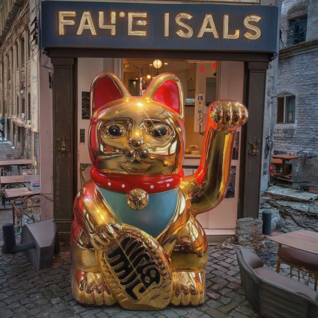 Lucky Fortune Cat Sculpture - FRP Fiberglass Resin Animal Statue for Hotel/Mall Entrance Decoration