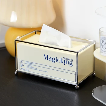Nordic Modern Acrylic Tissue Storage Box Beige Home Luxury Tissue Box Rack Acrylic Paper Box