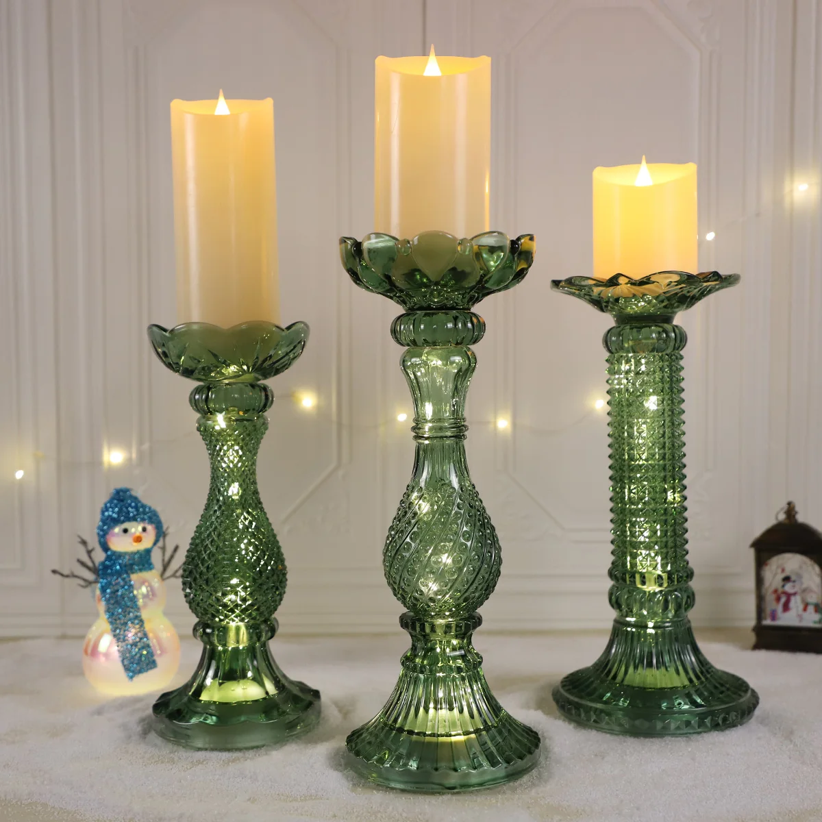 Candlesticks for Pillar Candle Tea Light Functional Table Christmas Decoration for Home Deco, Wedding, Party - White Marble