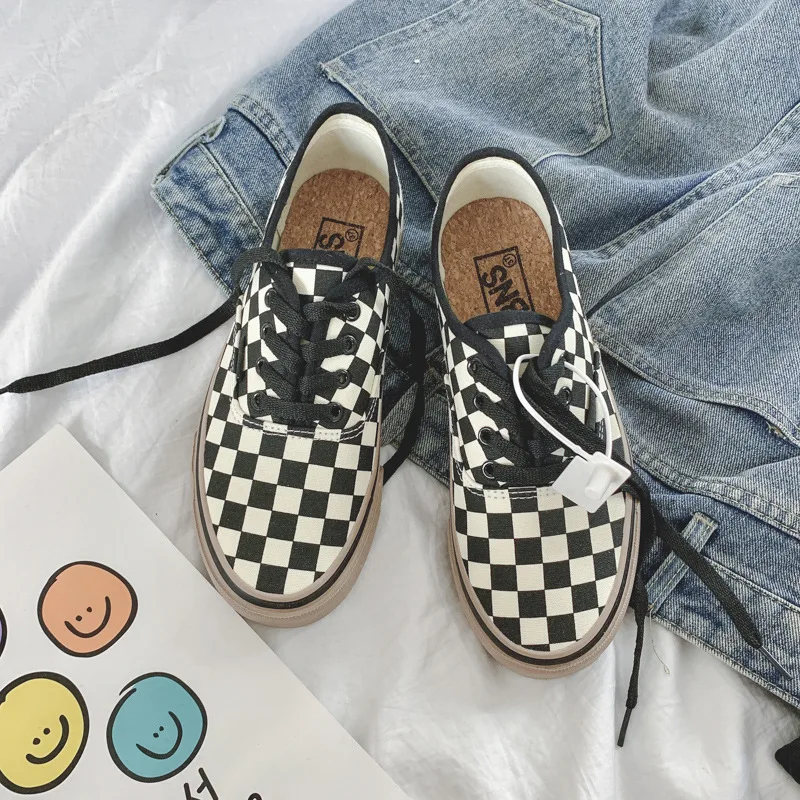 White Plaid Canvas Shoes 