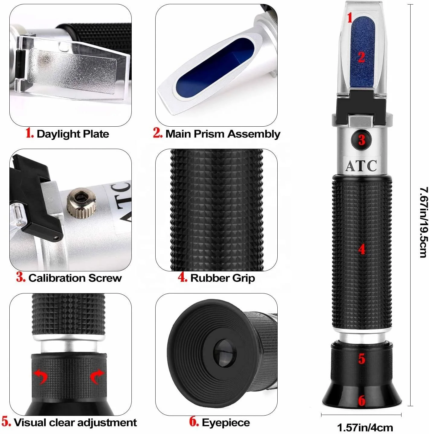 Factory-Origin Dual-Scale Refractometer: 0-40% Brix & 0-25% Alcohol, Equipped With ATC for Wine, Sugar, & Alcohol Analysis