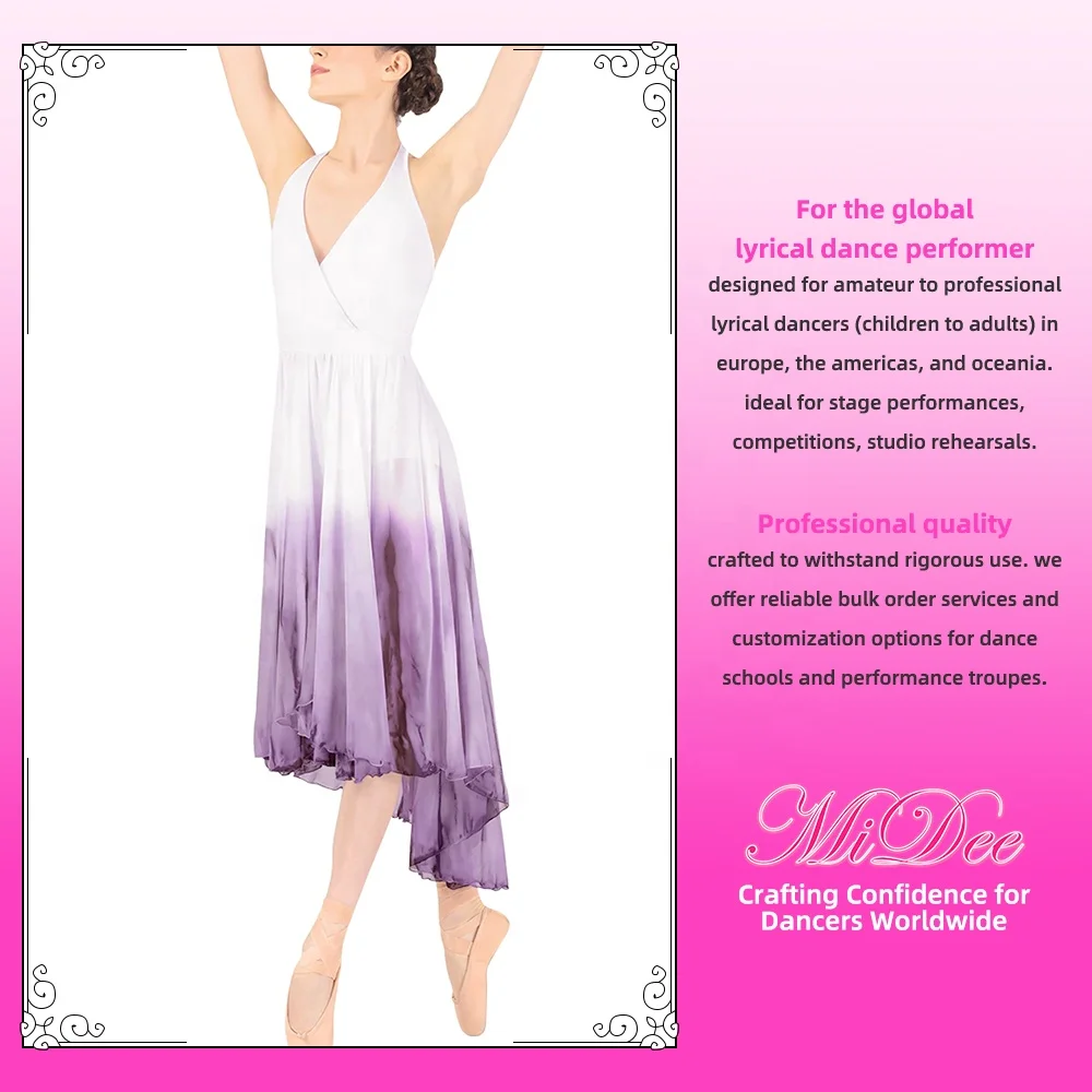 MiDee Gradient Color Lyrical Dance Dress for Women Adults, Halter High Low Skirt with Easy Back Buttons for Stage Performance MiDee Gradient Color Lyrical Dance Dress for Women Adults, Halter High Low Skirt with Easy Back Buttons for Stage Performance