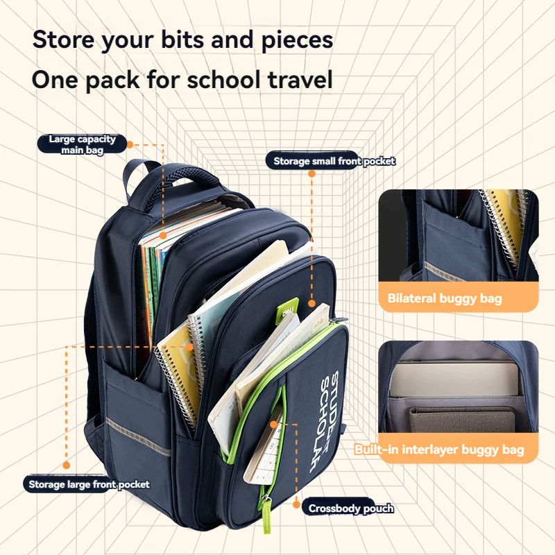 Deli BB122 Blue Boys Schoolbag for Protecting Spinal Column Student's  Dirt-resistant Waterproof Backpack 10pcs Per Carton Set