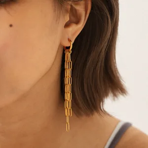 MW European American 18k Gold Stainless Steel Square Buckle Tassel Pendant Vintage Wedding Non Fading Anti Allergic for Women