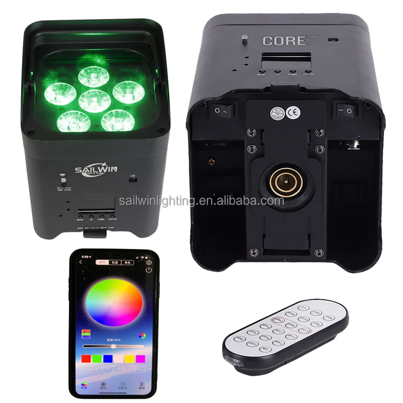 即納/新品6台1セット/RGB+W/LEDPAR64/18灯×12W 4in1 ズーム付き舞台照明/業務用/パーライト演出 YUER™️ NEW Battery Wireless Par 6x18w RGBWA-UV 6IN1 DJ Par Light IR Remote  and Wifi APP Control LED Par For DJ Disco Stage Indoor Bar