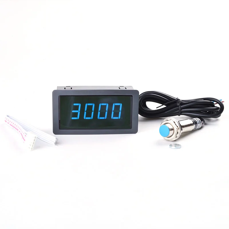4 Digital Red Green Blue LED Tachometer RPM Speed Meter+Hall Switch Proximity Switch Sensor DC 8-15V Measure Range 10-9999RPM